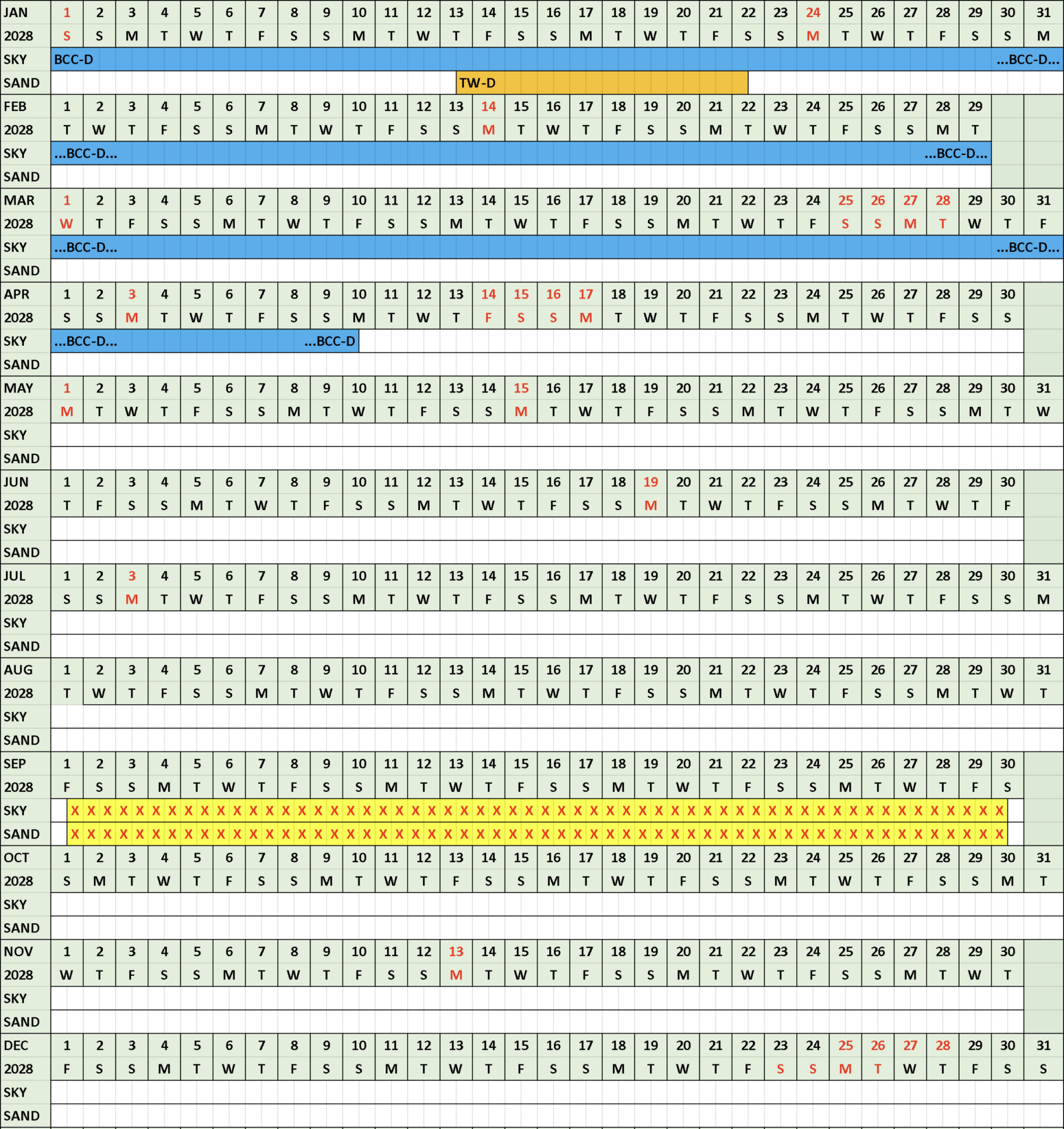 Crescent Beach Bookings Calendar